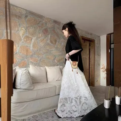 上衣实拍宽松女短袖半身裙52554+T恤高腰裙子小众设计感蕾丝a字,女装/女士精品,时尚套装,淘宝优惠券,粉丝福利购,淘宝优惠卷