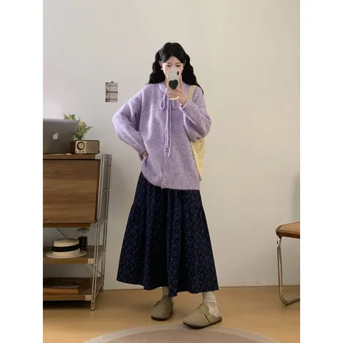 碎花韩系毛衣秋季连衣裙子巨好看紫色大方新款2025一整套得体穿搭,女装/女士精品,时尚套装,淘宝优惠券,粉丝福利购,淘宝优惠卷