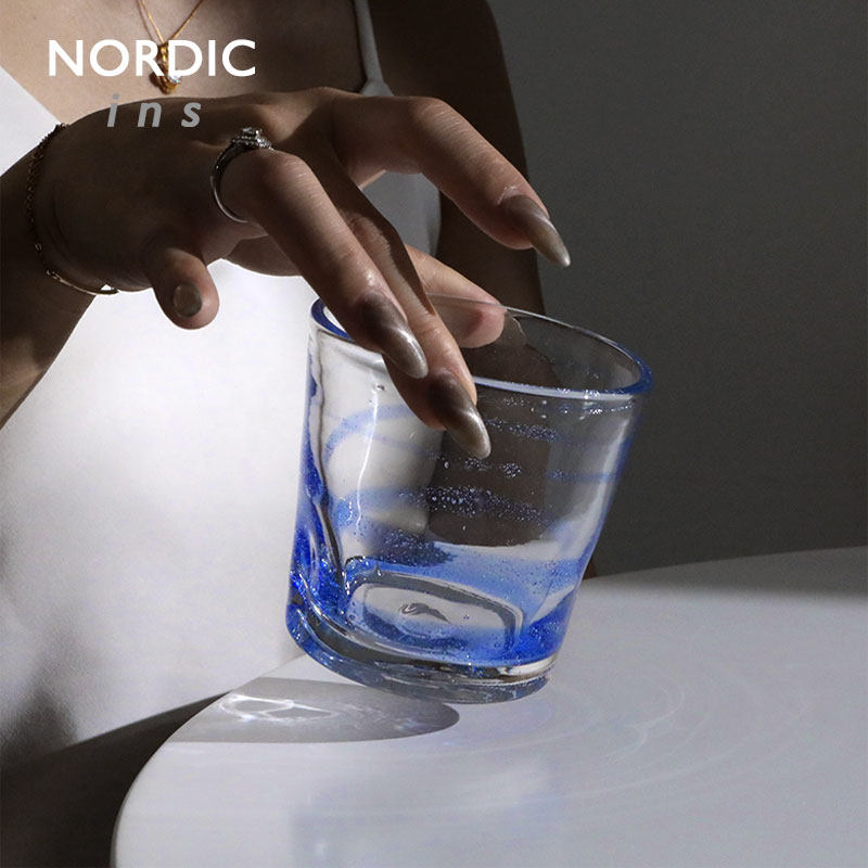 北欧极简！青黛杯 哥本哈根蓝威士忌杯中古杯 丹麦蓝酒杯洋酒杯子