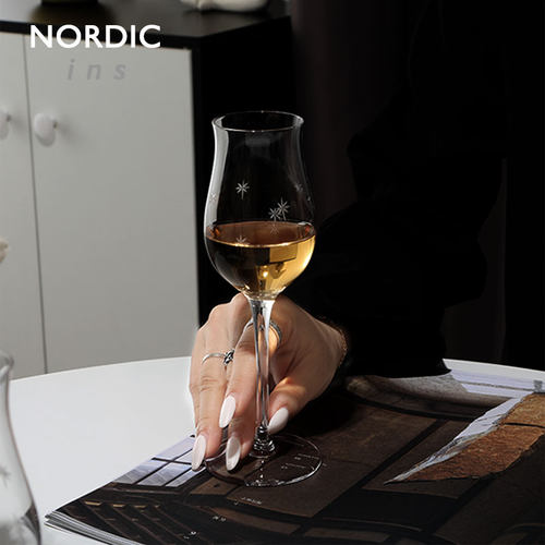 中古北欧水晶玻璃高脚杯酒杯星星