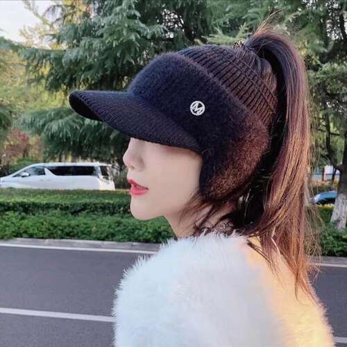 冬季可扎头发帽子可以适