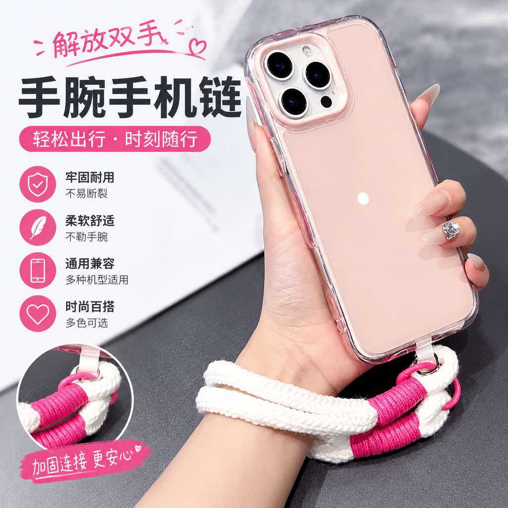 适合手腕的手机链彩色毛