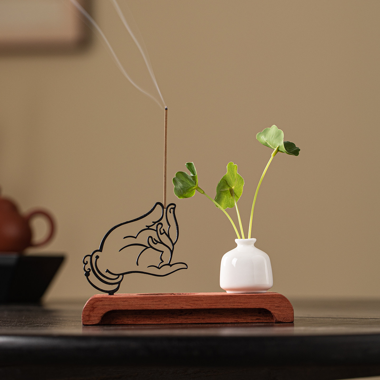 禅意佛手线香插底座摆件香托香座香盘点香器茶室茶空间桌面香薰炉