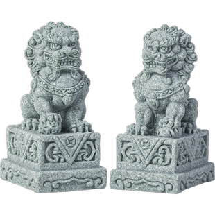 国潮石狮子公母一对招财茶宠摆件门狮子庭院门厅鱼缸造景桌面装饰