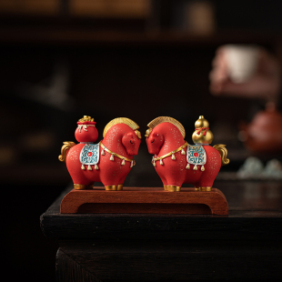 国潮马上有钱招财茶宠摆件创意马上发财可旋转桌面装饰开业送礼品