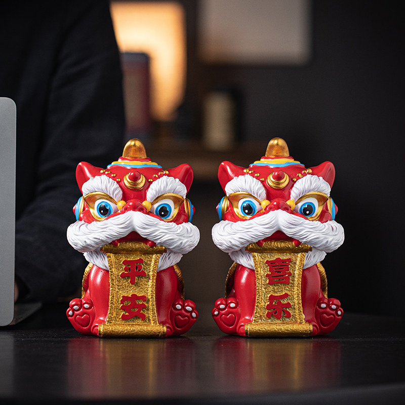 树脂祝福新中式桌面醒狮摆件喜庆图片