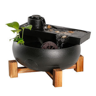 循环流水摆件创意风水车陶瓷家用茶桌办公室假山小型时来运转送礼