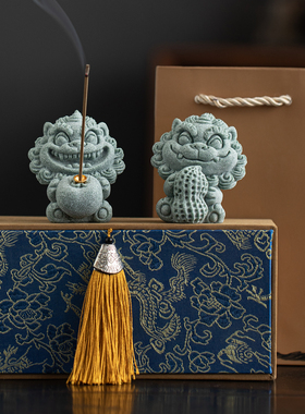 国潮风狮爷好柿花生一对茶宠摆件