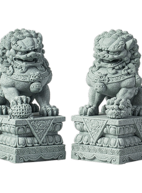 青砂石造景国潮门口狮子摆件装饰