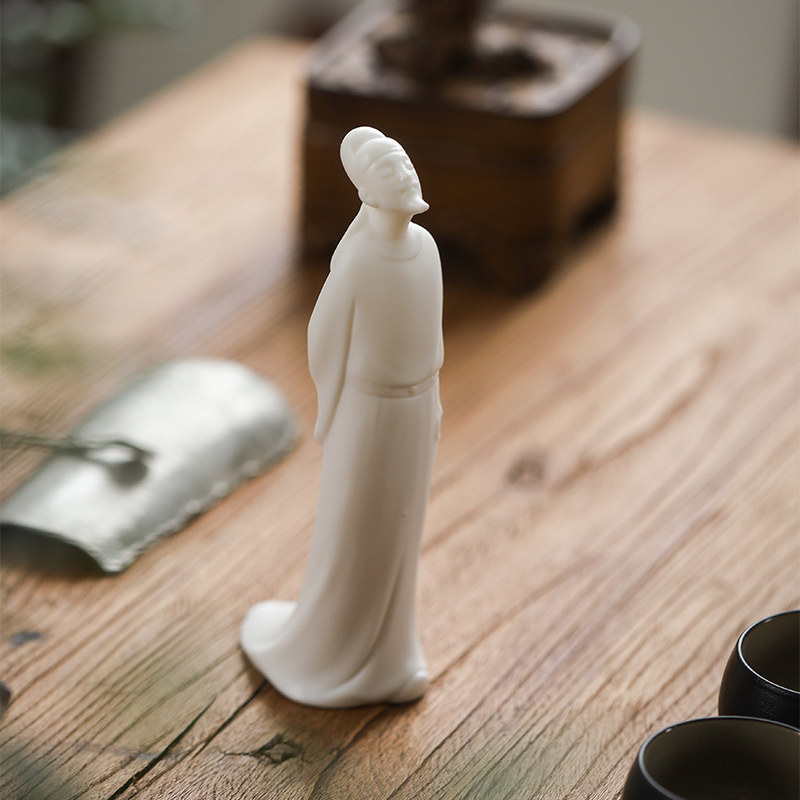 中式白瓷手工人物李白盆栽造景紫砂茶桌茶玩可养精品茶宠桌面摆件