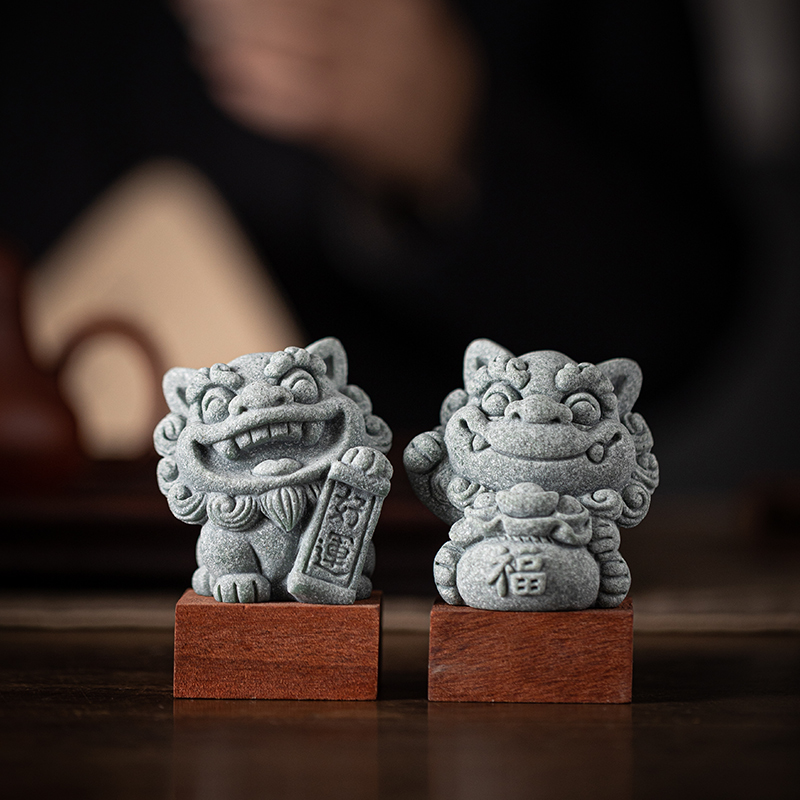 国潮可爱小狮子好运福袋茶宠茶玩摆件创意招财石狮子鱼缸造景装饰