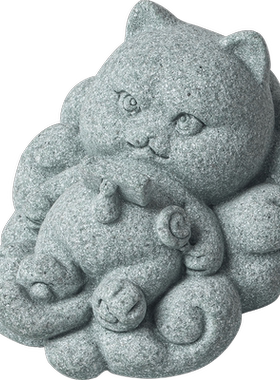 青砂石笔架可爱桌面小猫咪装饰品