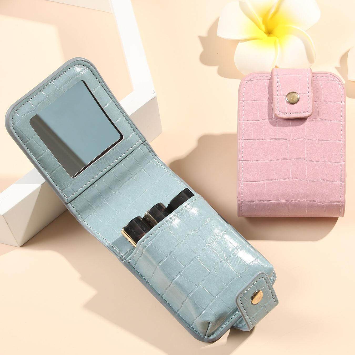 宝思妮韩系PU皮质鳄鱼纹口红包收纳小号便携随身补妆装唇膏包带镜