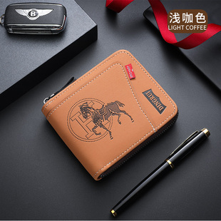 宝思妮马年高贵感个性马元素短款男士钱包百搭拉链时尚卡包零钱袋