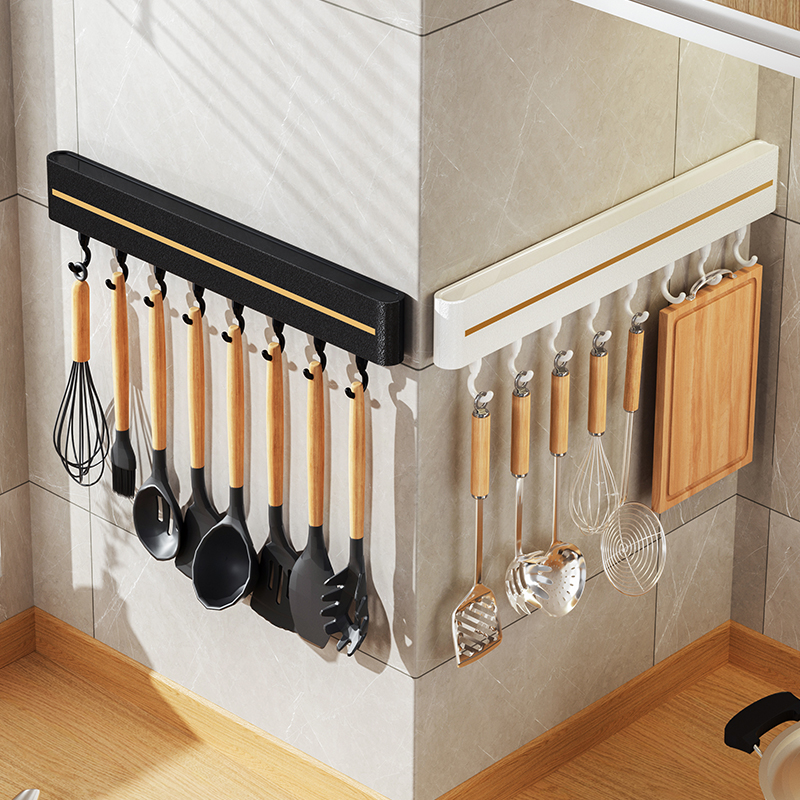 壁挂免打孔厨房置物架多挂钩锅铲