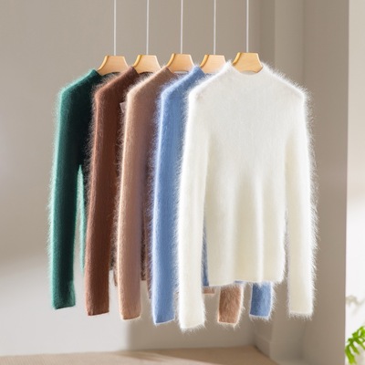 小暖炉无缝一体~100纯山羊绒衫女康赛妮拉绒长毛半高领上衣打底衫