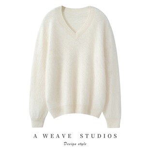 羊绒毛衣女100纯羊绒2025秋冬新款白色上衣针织衫山羊绒V领羊绒衫