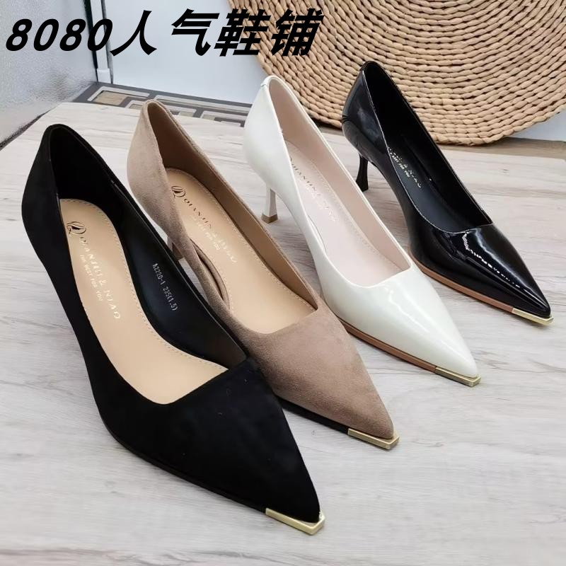 新款金属色漆皮工作鞋6公分