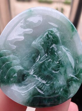 缅甸天然A货玉石翡翠挂件精雕老坑冰种飘花狼头吊坠