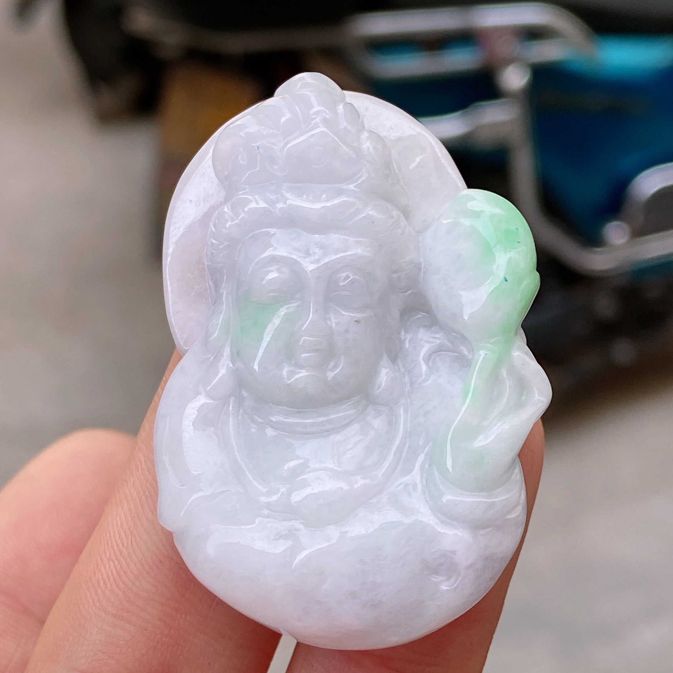 四会翡翠缅甸A货冰种飘绿花佛公 阳绿  假一罚三