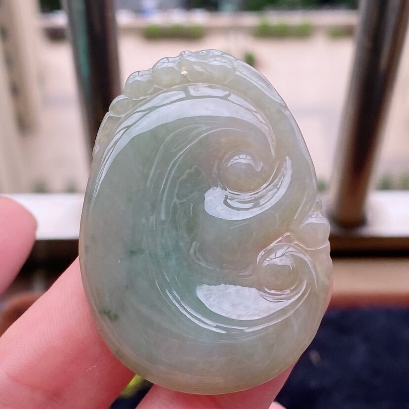 缅甸天然A货玉石翡翠挂件精雕老坑冰种如意吊坠