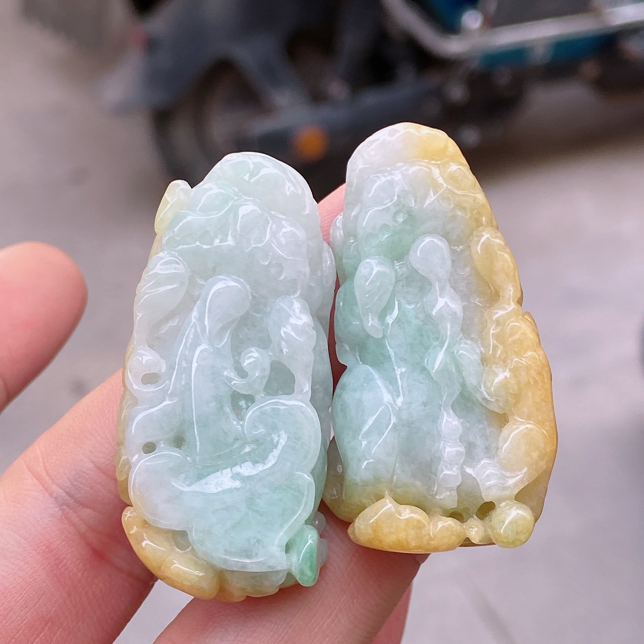四会翡翠缅甸A货冰种黄加绿貔貅一对  假一罚三