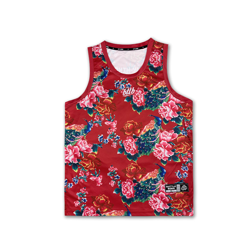 运动服美式篮球服训练服背心街头篮球衣速干排汗东北大花袄