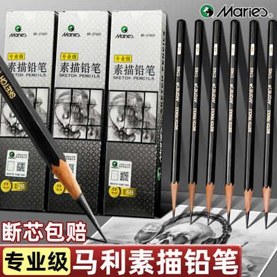 马利绘画素描铅笔套装专业2h 2B 4B 6B 8b10b玛丽2b画画用的美术学生用初学者12支