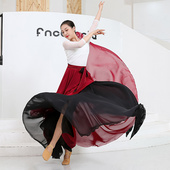 送腰带 540度雪纺裙双面穿跳舞长裙松紧高腰新疆舞蹈裙荷叶边裙