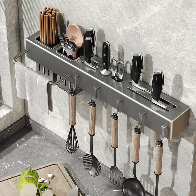 不锈钢厨房免打孔多功能刀架