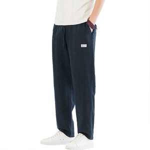 亚麻裤风简约时尚男休闲裤水洗棉麻九分裤子加藏青色8205-P75图片