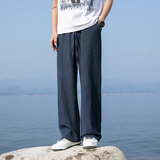 棉麻直筒裤春夏新款阔腿裤男长裤子纯色大码拖地休闲裤8208-p78，男装休闲裤，电商A016