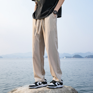 冰丝裤风男裤子夏季纯色休闲裤直筒裤九分裤潮8262-p55图片