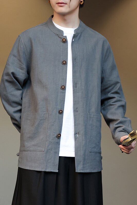 2025男女秋季新款棉麻夹克外套大码宽松汉服立领长袖开衫1176-P85,男装夹克,电商A016