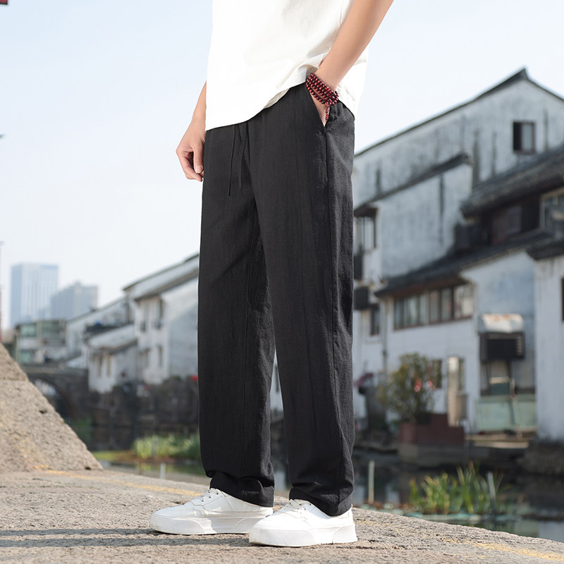休闲裤2025男春夏款亚麻裤风纯色百搭棉麻直筒长裤子8233-P80,男装休闲裤,电商A016