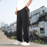 休闲裤2025男春夏款亚麻裤风纯色百搭棉麻直筒长裤子8233-P80，男装休闲裤，电商A016