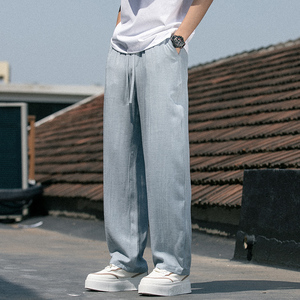 天丝亚麻休闲裤夏季男长裤清凉直筒大码拖地裤子潮8266-P80控118图片