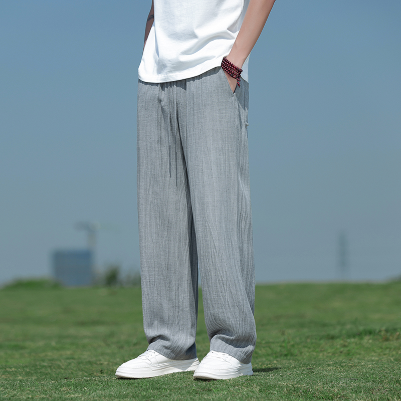 风亚麻裤子男夏季薄款大码宽松直筒裤垂感休闲裤8266-P80，男装休闲裤，电商A016