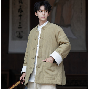 风对襟棉衣复古唐装男长袖棉麻夹克大码保暖棉袄TZ1181-P145图片