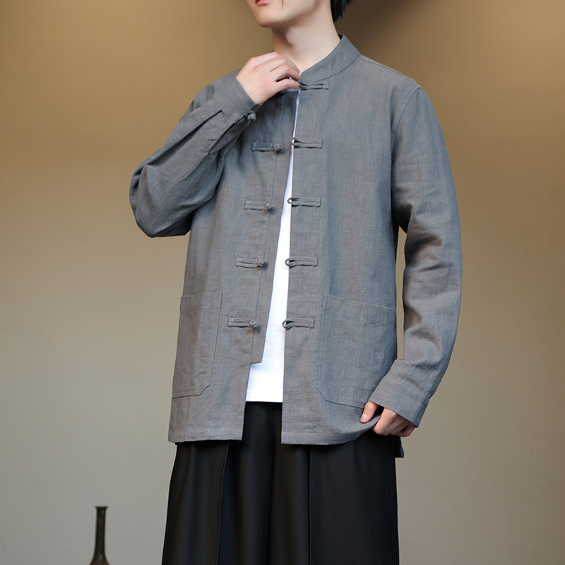 风外套2025春大码汉服棉麻夹克复古盘口长袖衬衫男装1180-P95图片