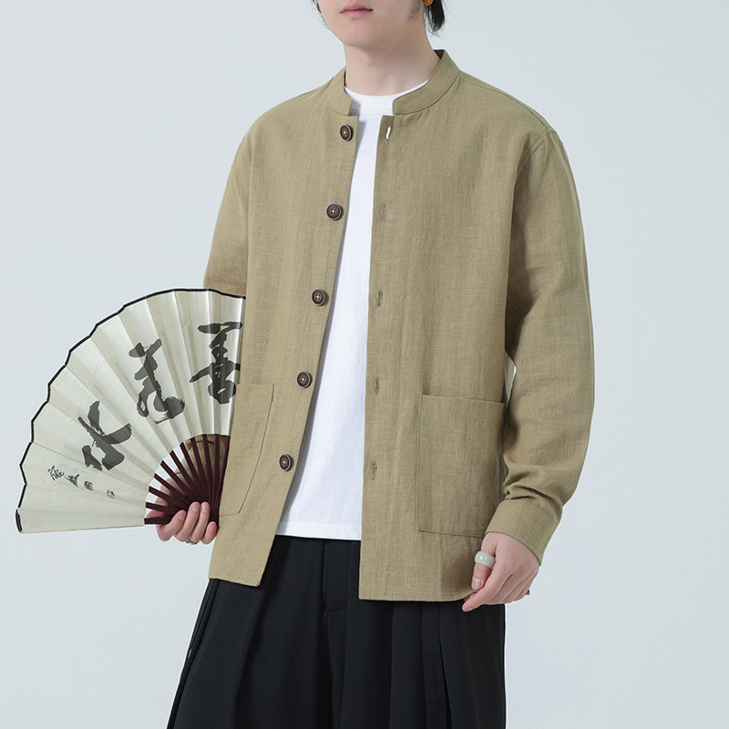 风亚麻外套开衫夏季男新中式长袖衬衫防晒服DSA016-1176-P85,男装防晒衣,电商A016