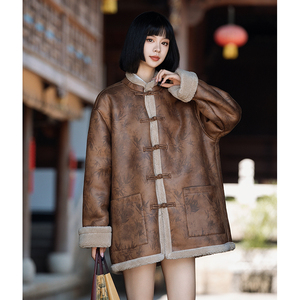 男女皮毛一体外套冬季大码加绒加厚棉衣新中式棉服唐装1203-P158