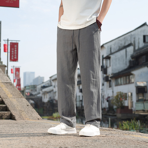棉麻裤2025男休闲裤风纯色百搭直筒裤轻柔舒适长裤子8233-P80图片