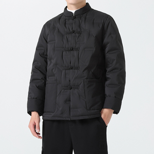 男士羽绒服冬装外套风立领盘扣保暖唐装黑金羽绒服1170-p215图片