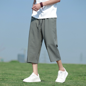 风冰丝裤男裤子夏季大码宽松直筒裤休闲裤七分裤潮8267-p45图片