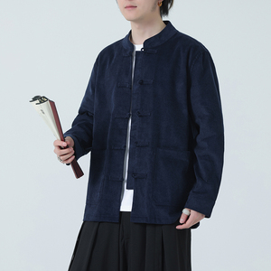 2025秋冬夹克风灯芯绒盘扣汉服唐装外套男长袖衬衫1199-P118图片