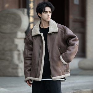 皮毛一体2025羊羔毛夹克棉服男款冬季加厚羊羔绒外套棉衣1202p238,微胖穿搭点评图片