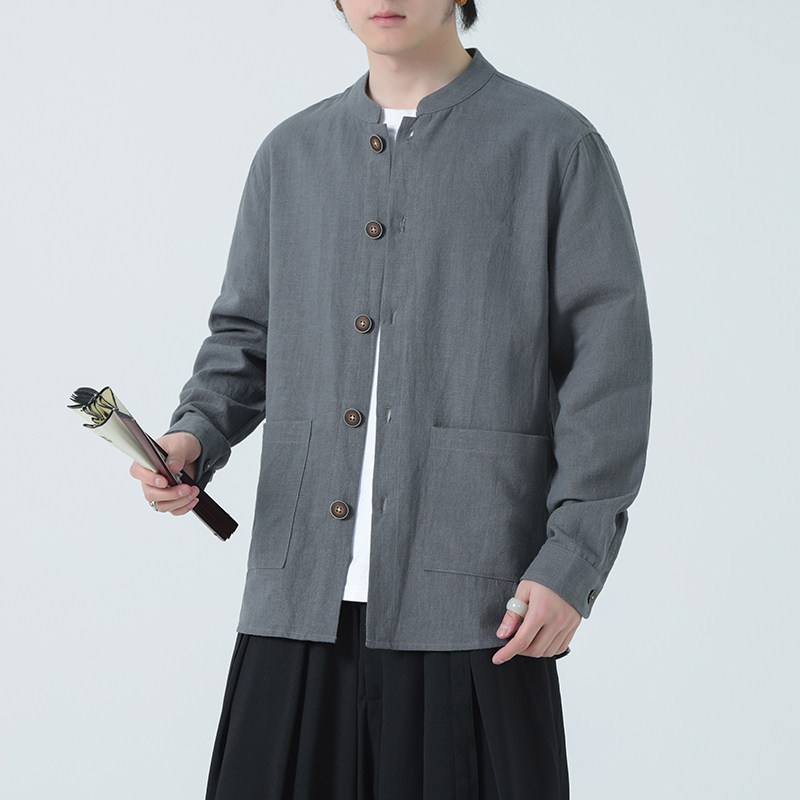 风亚麻外套开衫夏季男新中式长袖衬衫防晒服DSA016-1176-P85,男装防晒衣,电商A016