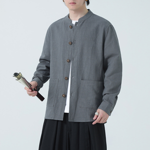 风亚麻外套开衫夏季男新中式长袖衬衫防晒服DSA016-1176-P85图片