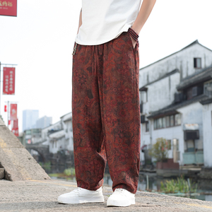 风男长裤新款休闲裤哈伦裤子直筒大码纯棉九分裤A016-8256P75图片